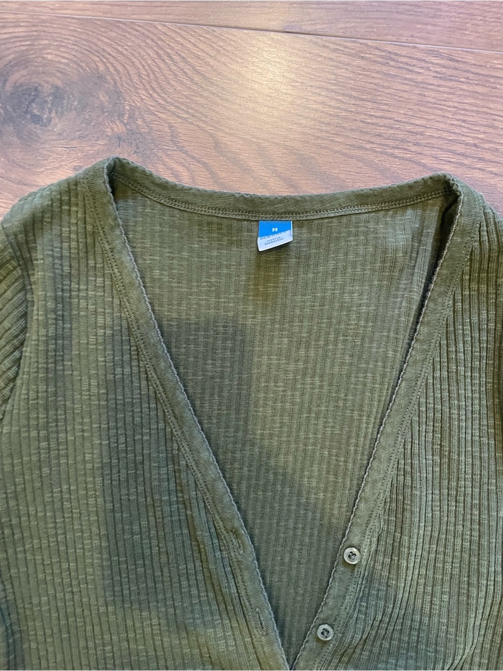 Olive Ribbed Button-Front Cardigan - Picture 3 of 3